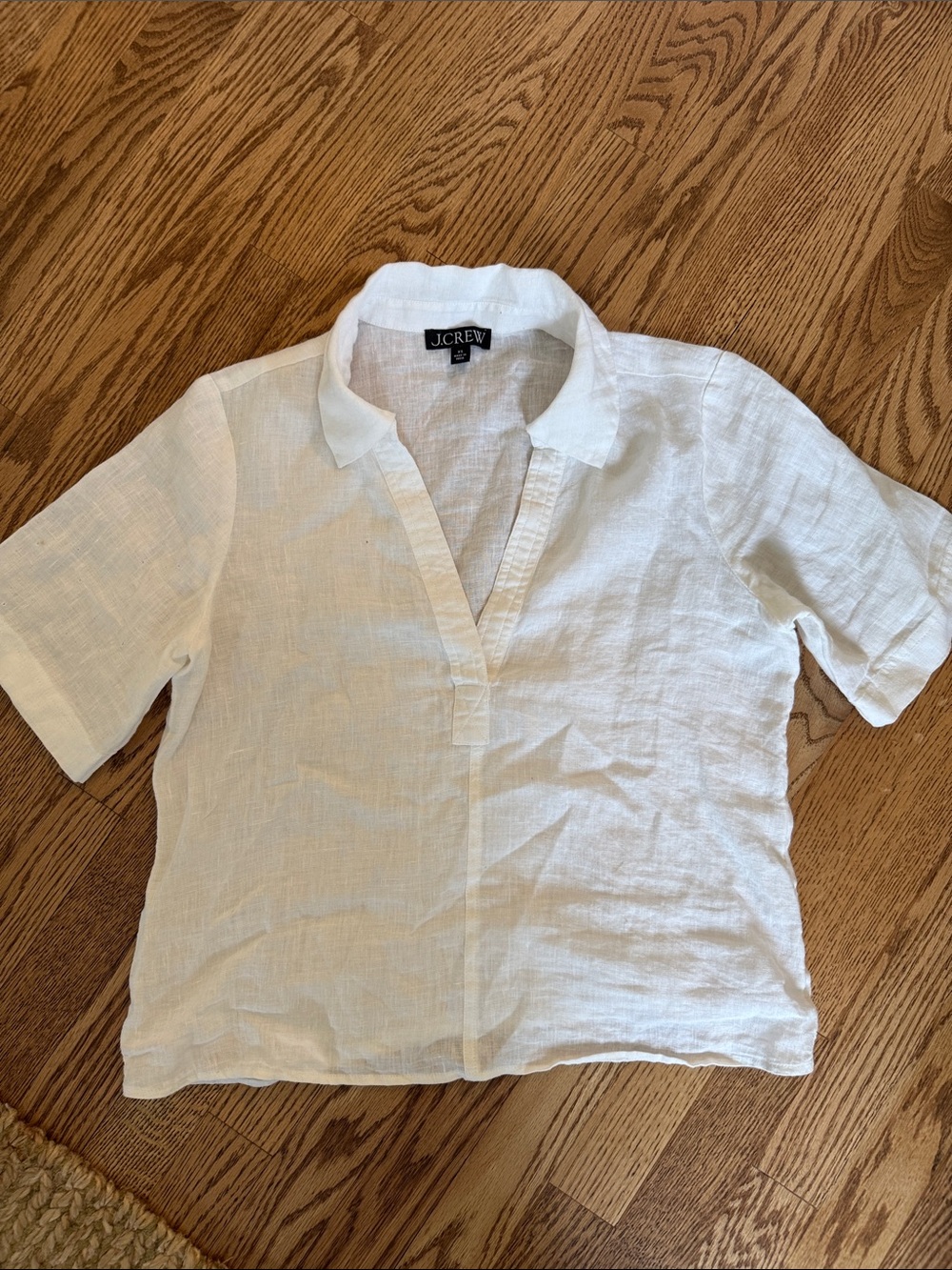 J. Crew White Linen Short Sleeve V-Neck Top